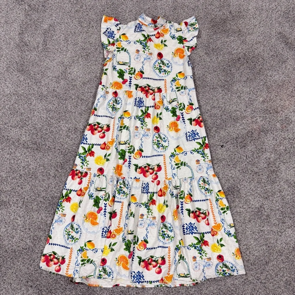 Jane Delancey Colorful Printed Maxi Linen Blend Dress Cottage Picnic Women’s S - Picture 10 of 11